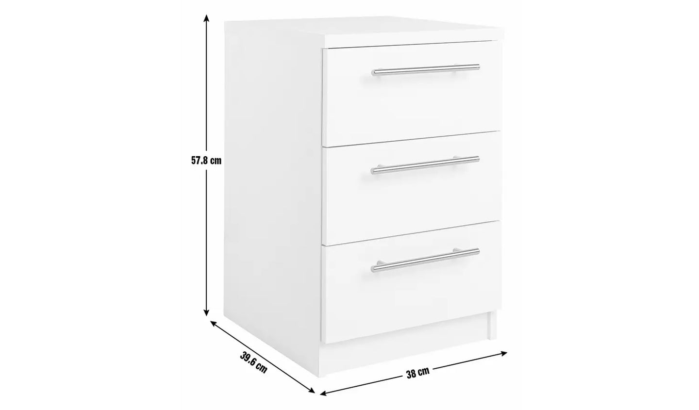 Assembled Brisbane 3 Drawer Bedside - White